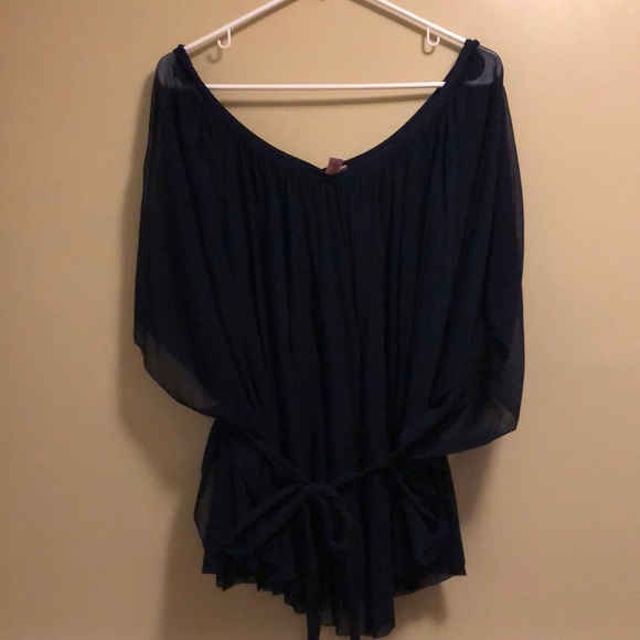 Great Navy chiffon gauzy top. Tie waist. - Picture 1 of 7